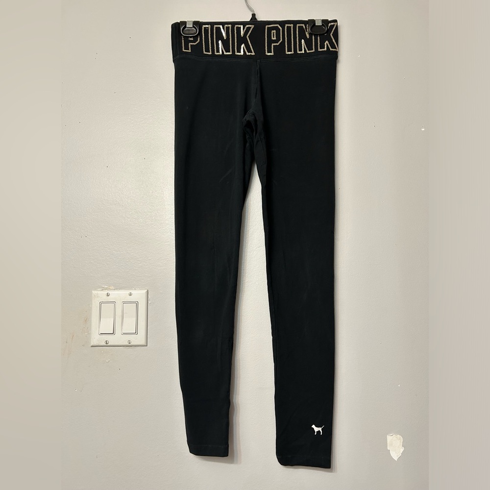 PINK by VS Sequin waist band bling Black leggings. (from 2015) Size Small